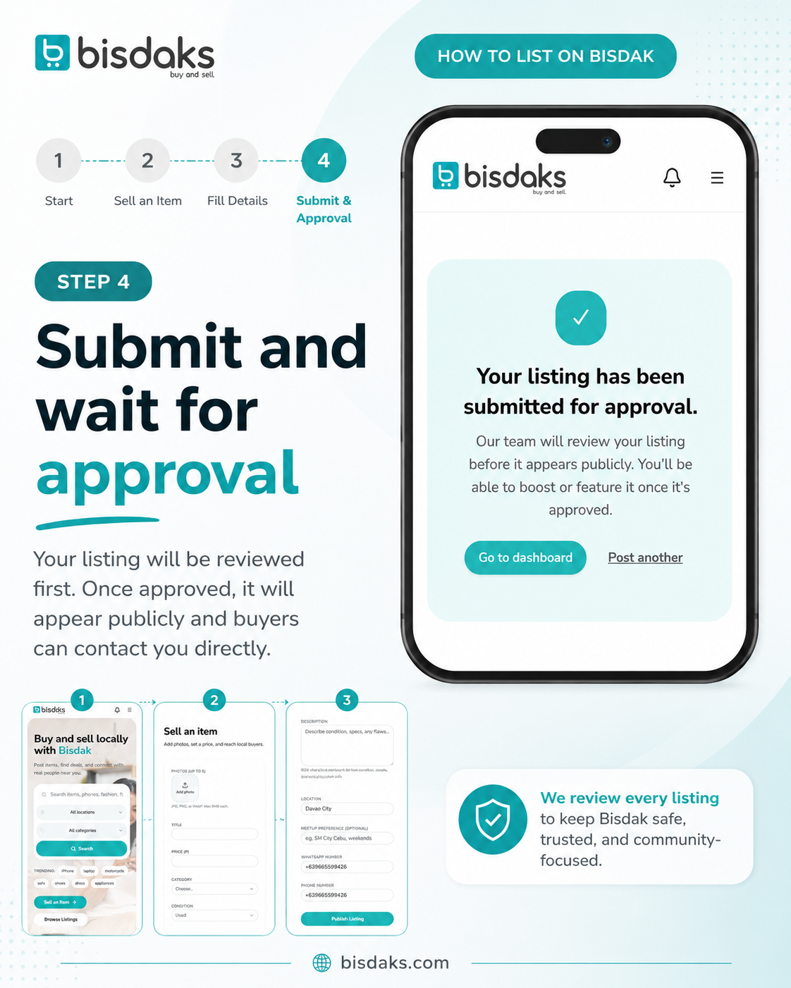 Step 4: Submit your listing and wait for admin approval before it goes live.